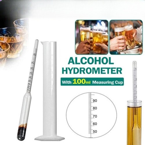 NEW Alcohol Hydrometer Distilling 0-100% Meter with Measuring Cup 100ml UK
