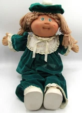 Vintage 1980's Coleco Cabbage Patch Doll Blonde Hair Green Eyes Fully Dressed