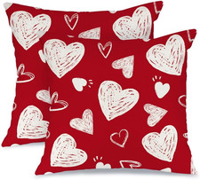 Valentine's Day Decorative Pillow Covers, Set of 2, 20x20 Inch, Red Hearts