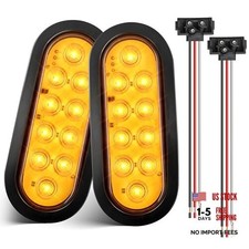 6 Inch 10 LEDs Oval Amber Trailer Tail Lights W/Light Wiring 2PCS, Super