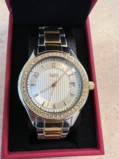 NEW Burgi BUR135TTG Women's Classic Coll. Swarovski Crystal Bezel Two Tone Watch