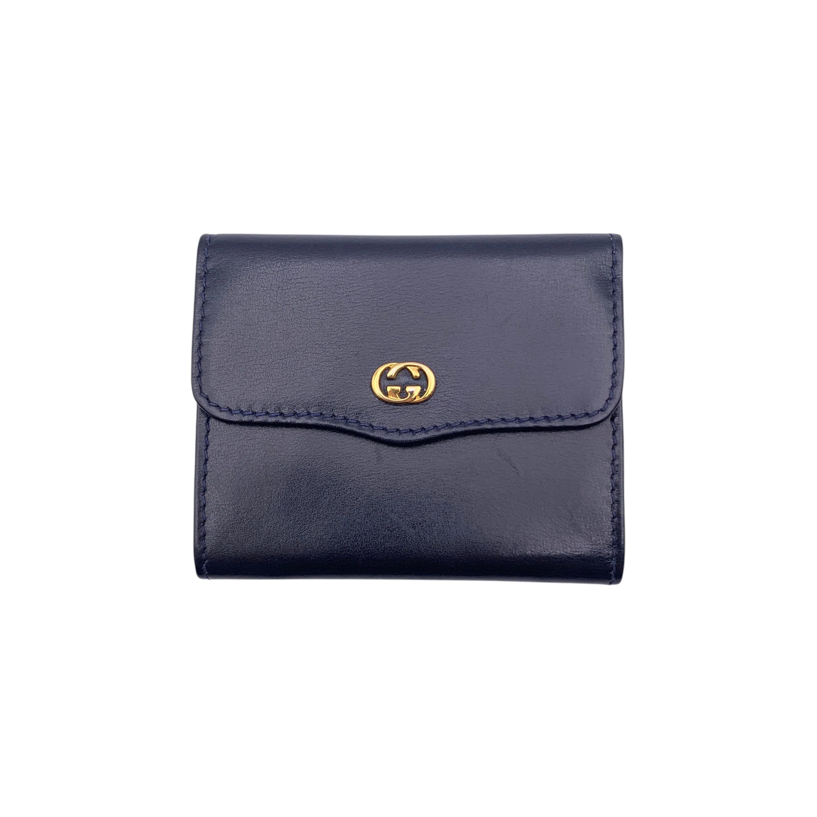 Autentico portafoglio Gucci vintage in pelle marina con chiusura a bacio portamonete con patta