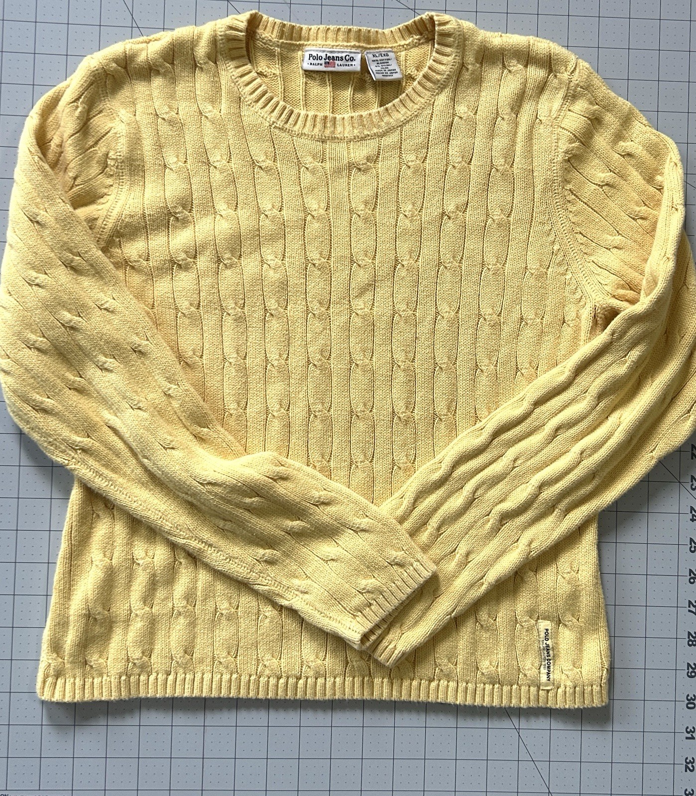 Vtg Polo Ralph Lauren Sport Sweater Cable Knit Fisherman Yellow Womens XL