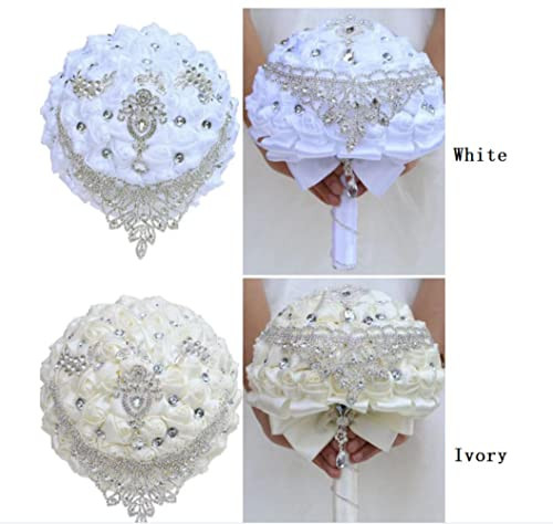 Handmade Luxury Wedding Bridal Bouquet Large Silk Rose Holding Toss Ivory - Picture 4 of 7