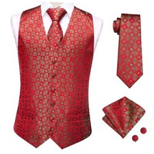 Christmas Vest and Tie Set For Mens Print Shiny Suit Small Red Green Xmas