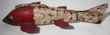 Ant. FolkArt Red + White Hand Carved + Painted Ice Spear Fishing Decoy Tack Eyes