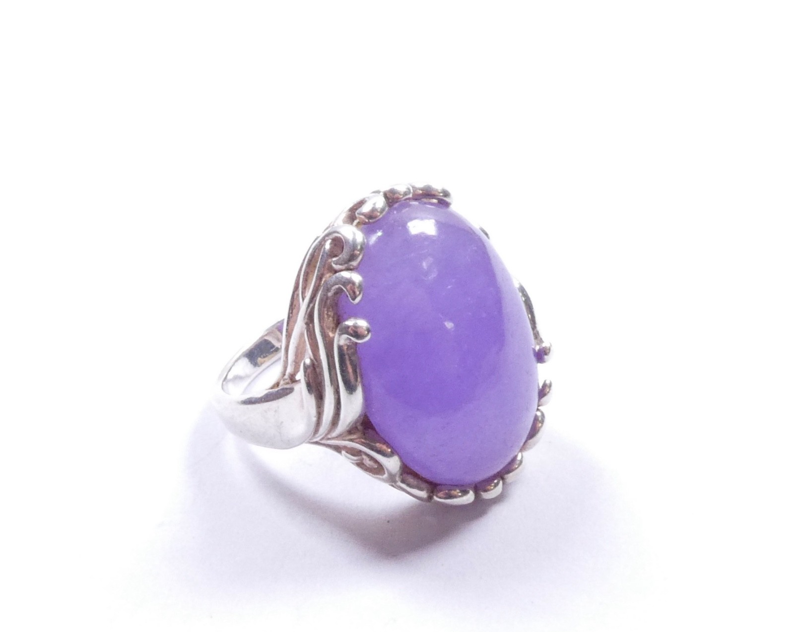 Ladies Ring Solitaire Statement Purple Cabochon G… - image 3