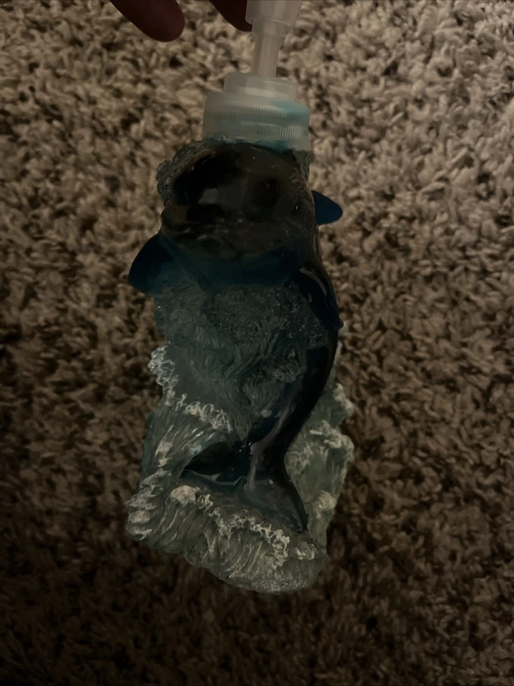 Dispensador de jabón vintage Lucite Dolphin accesorios de baño vidrio océano peces mar Foto 4 de 4