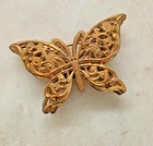 Vintage Signed Miriam Haskell 3D Filigree Butterfly Brooch Pin Gold Tone