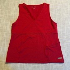 Athleta Women Red V-Neck Performance Tank Top Side Zip Pocket Size L Made in USA