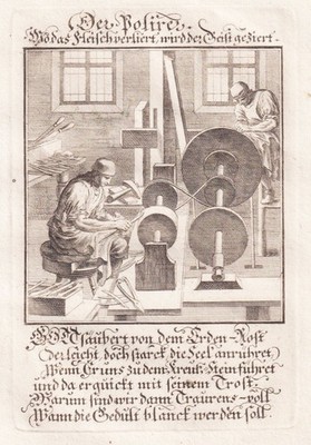 Schleifer Messerschleifer Messer burnisher polisher Kupferstich Weigel 1898.