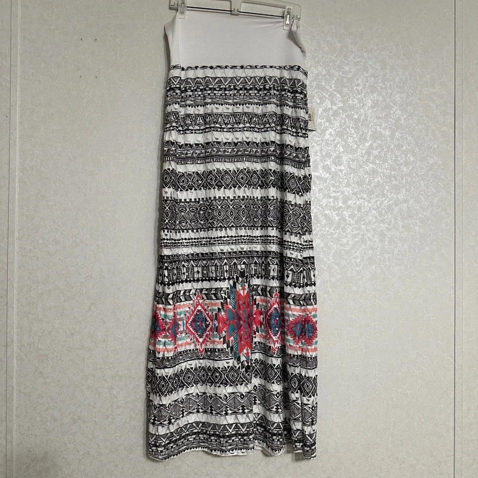 Maxi Falda Vanity Nueva con Etiquetas Estampado Tribal Geométrico del Suroeste Recorte Superposición Talla L Foto 2 de 4
