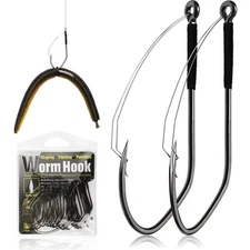 Dovesun 30PCS Weedless Worm Hooks - 2/0 V Fishing Hooks for Wacky Rig Texas Rig