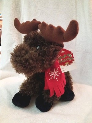 Moose The Petting Zoo Brown 10'' Plush Stuffed Animal Red Snowflake Scarf 2012