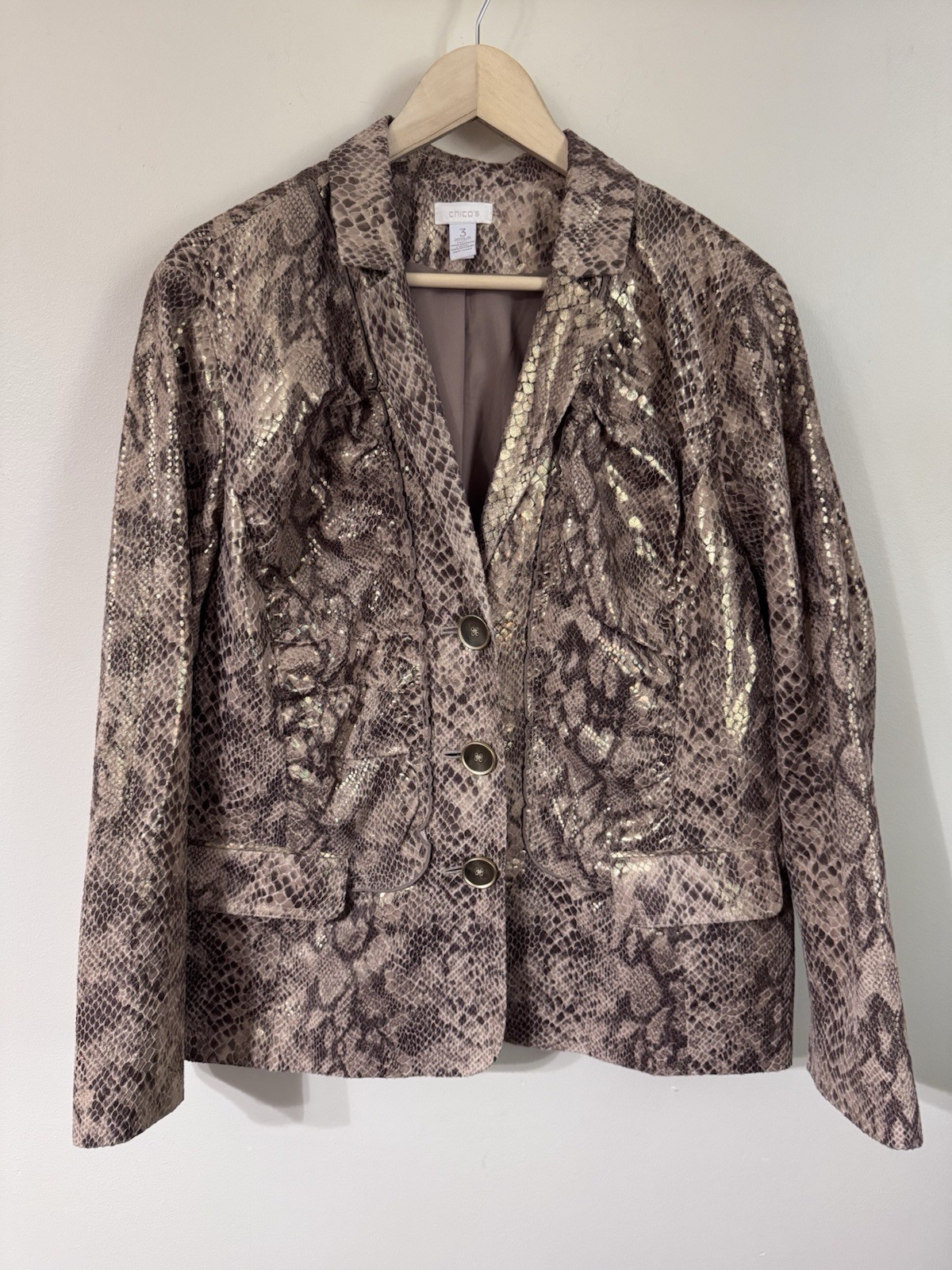 Chico Snake Python Gold Metallic Brown Ruffle Jac… - image 1