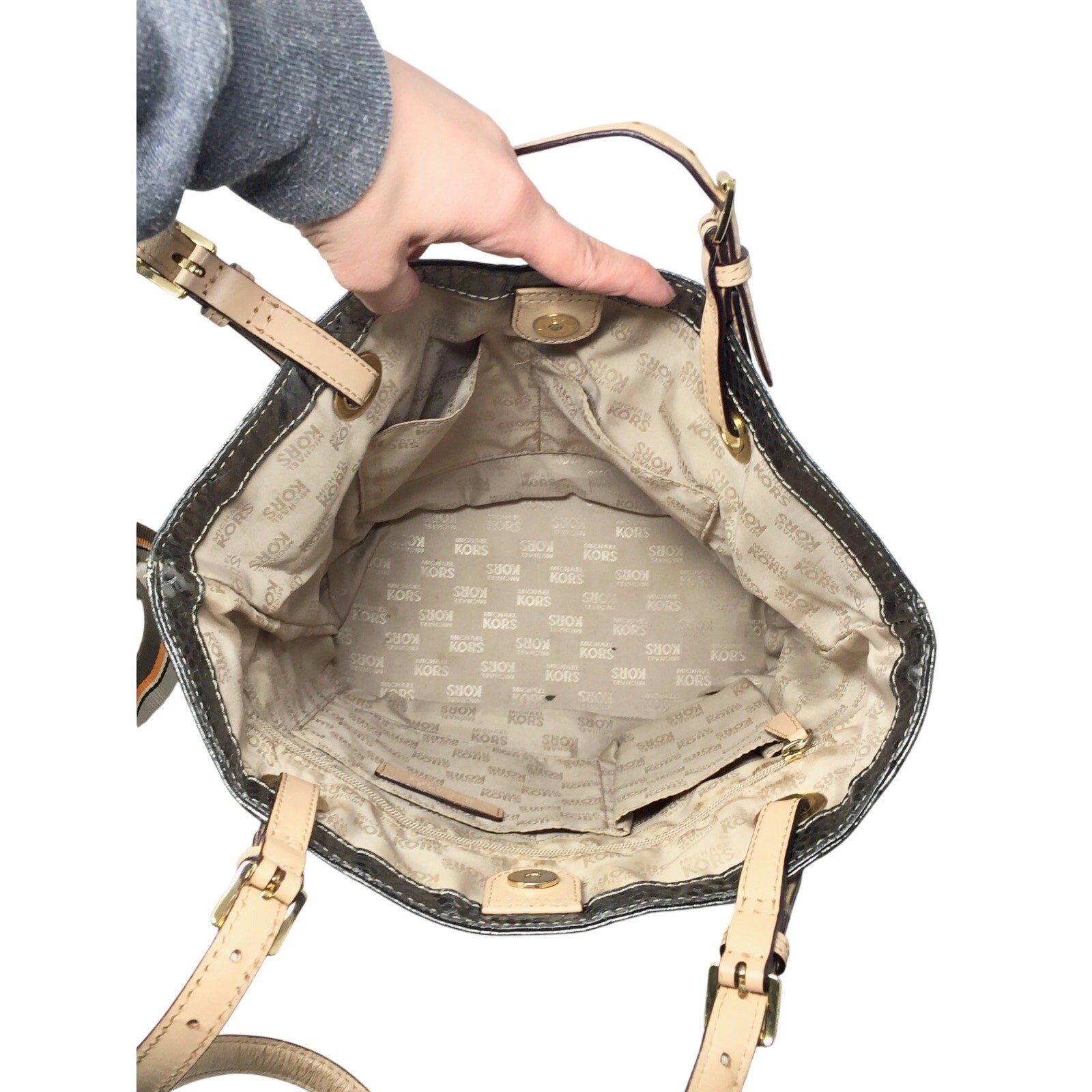 Michael Kors Jet Set Gray Leather Python Embossed… - image 6