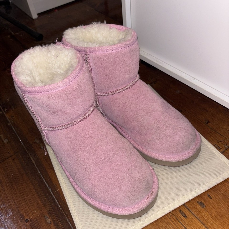 Peter Alexander UGG Classic Mini Pink Suede Sheepskin Lined Slip-On Ankle Boots