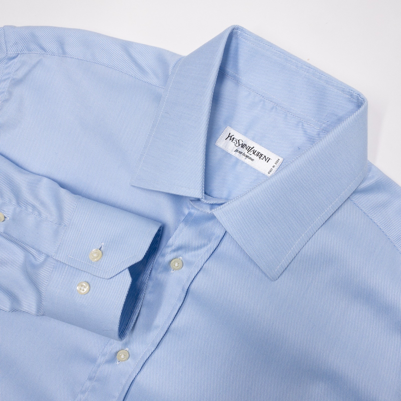 Yves Saint Laurent YSL Camicia Abito Uomo 17 5 (44) Made In Italy Designer Blu