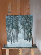 Bild Gemälde Kunst "Winterwald" Bäume Schnee Öl auf Leinwand 40x50cm Unikat !
