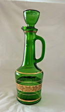 Vintage Green & Gilded Gold Decanter and Stopper Made in Italy MCM 1960 s