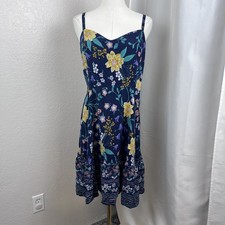Old Navy Cami Dress Womens XL Blue Floral Fit Flare Tiered Boho Garden Romantic