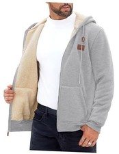 Men's Zip Up Sherpa-Lined Hoodie Jackets Winter Midweight Medium Light Gray