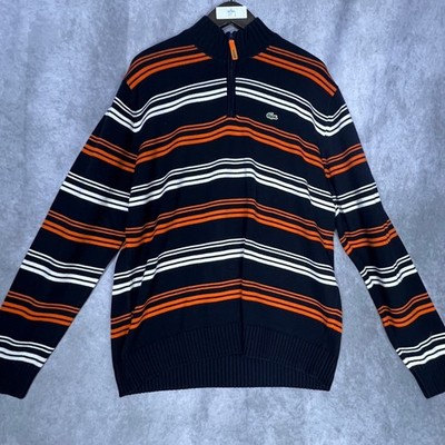 Lacoste Mens Quarter Zip Striped Sweater Black Orange White Size 7 XXL AH3036