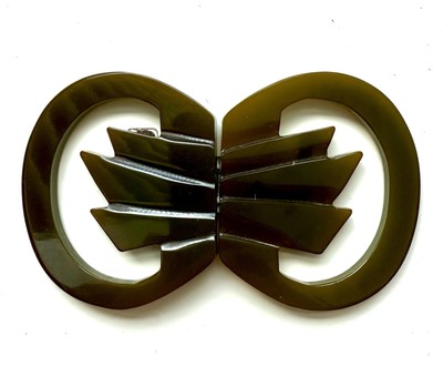 Vintage Art Deco Green BAKELITE Carved Belt Buckle long