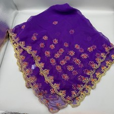 Purple Chiffon Dupatta 6ft long Gold Pink Embroidery Cutwork Edges Shawl 74x33