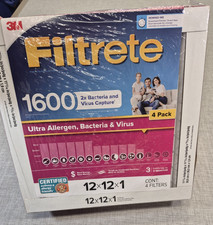 Filtrete 4 Pack Ultra Allergen 2X Bacteria & Virus Filter 1600 MPR 12x12x1
