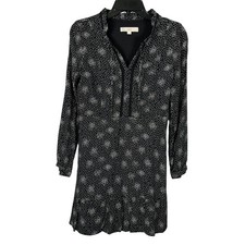 LOFT Black & White Polka Dot Dress Length 32.5" Size 2P Ruffled, Drawstring Neck