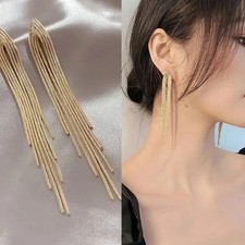 Chain Tassel Long Earrings for Women Geometric Statement Fashion Jewelry