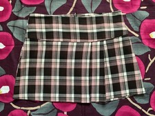 BROWN PINK PLAID CHECKED SCHOOL GIRL MINI SKIRT W BACK ZIP, PLEATS, SIZE 5