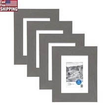 Gallery Wall Picture Frames 5x7 in W/ Mat Photos 4 Pack Versatile Display Gray