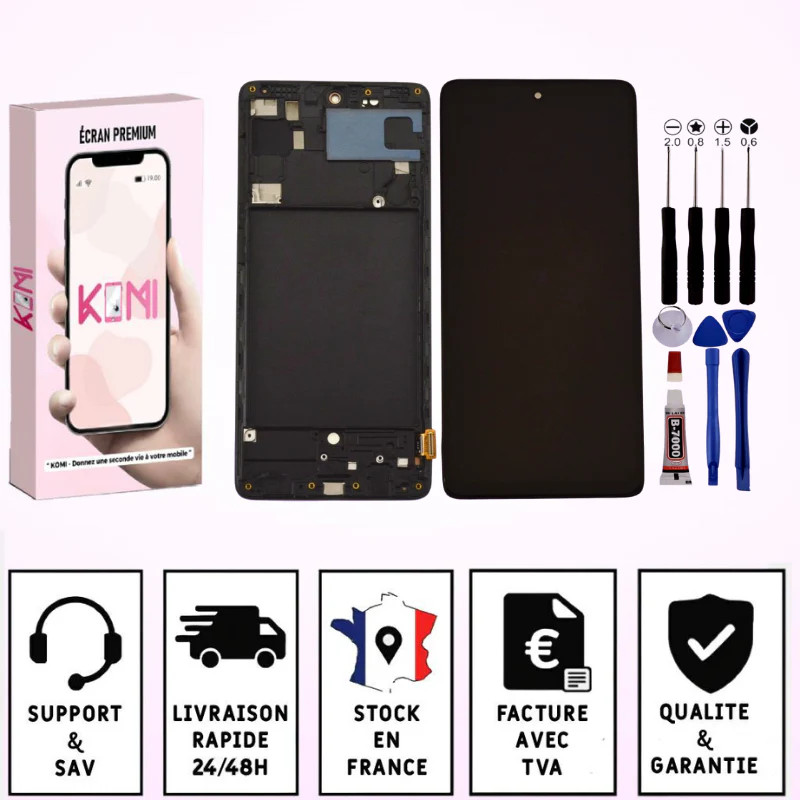 Écran Remplacement Samsung Galaxy A71 SM-A715F Noir Vitre Tactile Bloc Complet Outils 2020