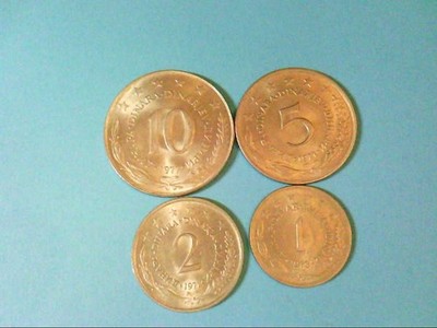 Jugoslavien / 4 Münzen / Dinara, je 1 x 10, 5, 2, 1 Dinara.