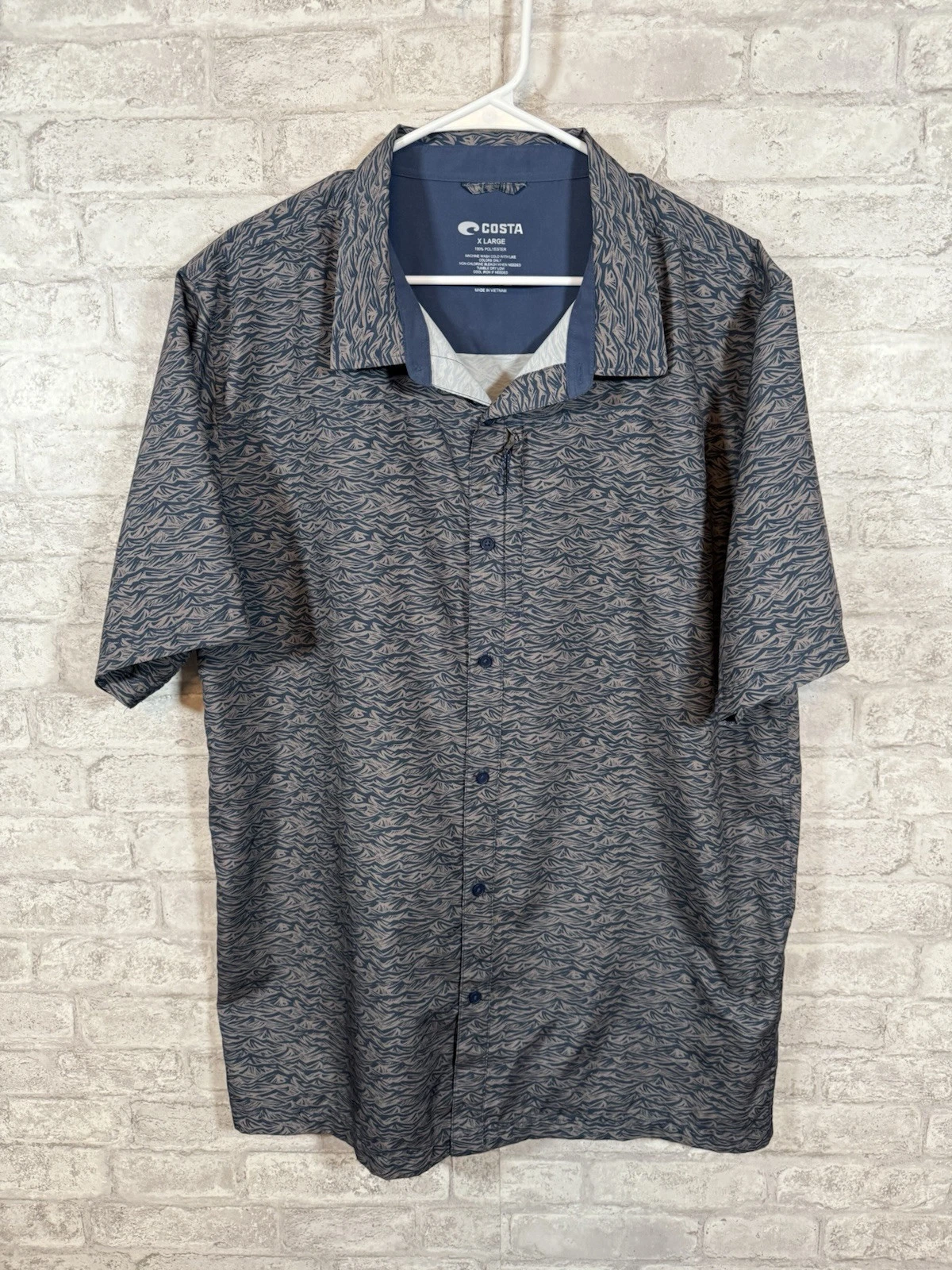 COSTA DEL MAR Hybrid Fishing Shirt Blue Waves Men’s XL Vented Short Sleeve