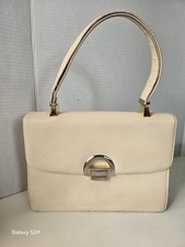 Vintage KORET GENUINE BEIGE LEATHER With Metal Hardware 1960s Handbag READ