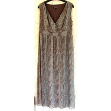 Anya Madsen Maxi Dress Uk18 Taupe Geo Print Lined Sleeveless Lightweight, Silky 