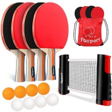 Ping Pong Paddle Set, Table Tennis Set with 4 Rackets and 8 Balls, Retractable N