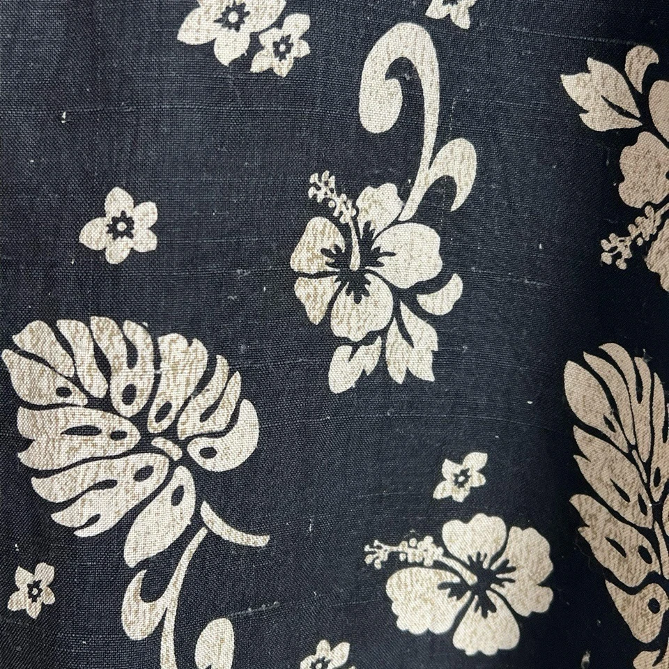 Camisa Bill Blass Para Hombre Talla Mediana Negra Tostada Aloha Abotonada 100% Seda Tropical Foto 3 de 4