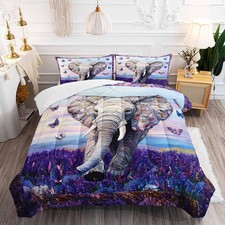 Purple Elephant Comforter Set Full Size, Floral Butterfly Elephant Boho Beddi...