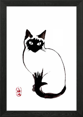 Sumi e Tusche Katze Gemälde gerahmt Wandbild Poster Leinwanddruck Bild