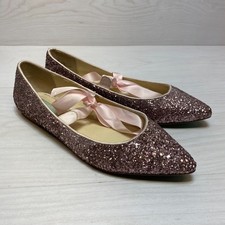 Betsey Johnson Glitter Ballet Flats Womens Size 8.5M Pink Bow Tie Romantic Party