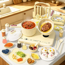 Kids Cooking Set with Dual Burner Stove and Accessories Montessori Kitchen Play