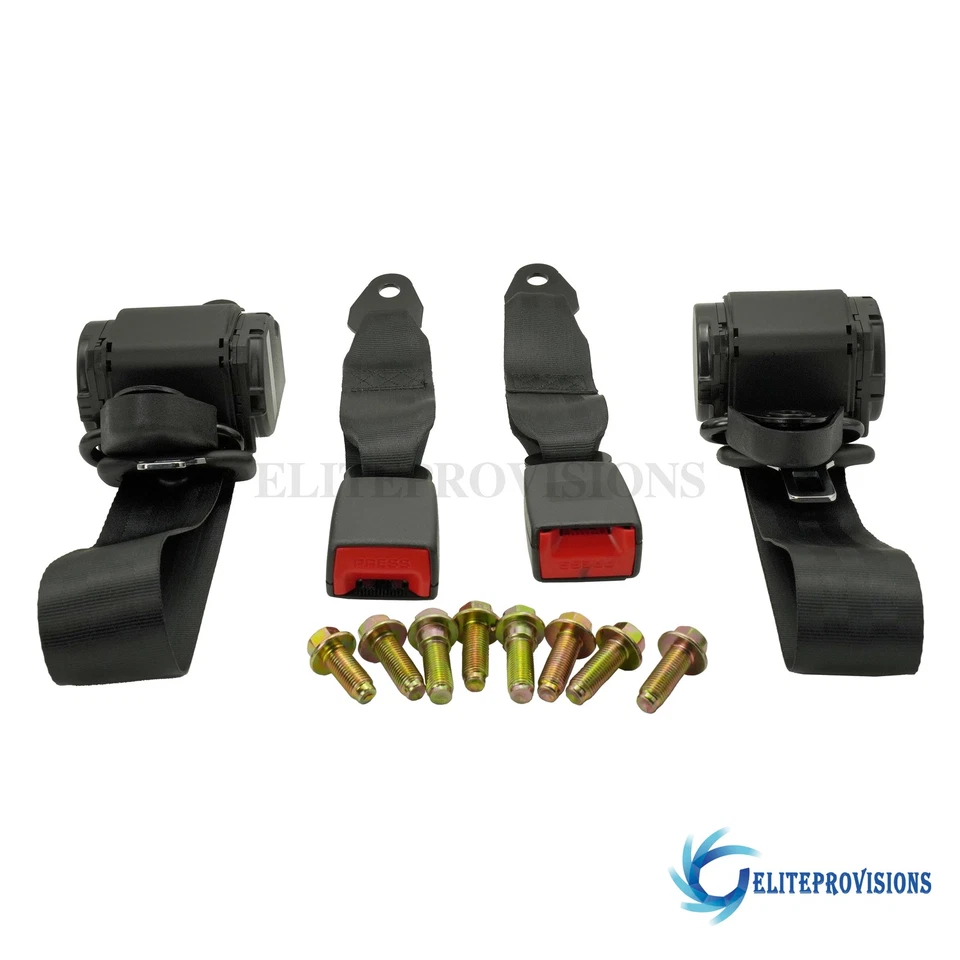 ⭐2x Adjustable 3 Point Safety Seat Belt Straps Car Vehicle Retractable Belt Kit Foto 3 de 4