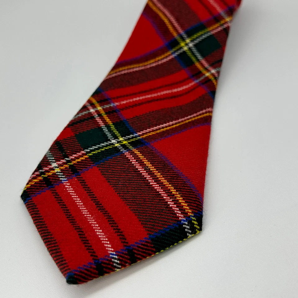 Corbata de lana pura vintage Orvis tartán rojo verde azul 56" X 3,5" hecha en Irlanda Foto 2 de 4
