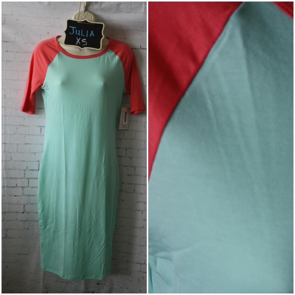Robe LuLaRoe Julia Taille M - Couleur Vert Uni Avec Manches Orange, Neuve Avec étiquettes