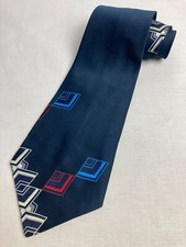 Vintage Necktie 1970's Swing Wide Neck Tie Blue Abstract Geometric Jacquard