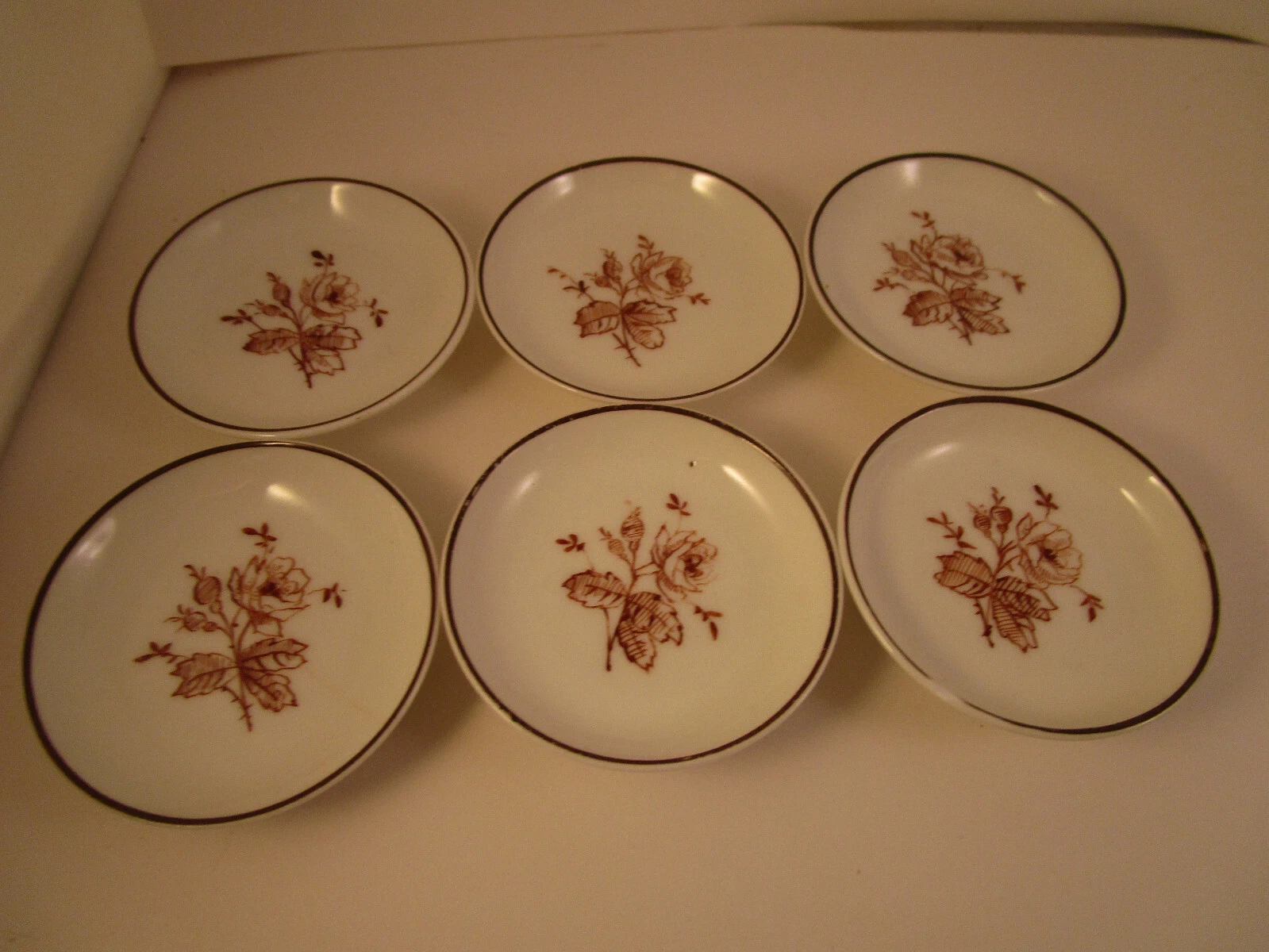 Haviland & Co Limoges France Brown Flowers Rope Handle Set of 6 Butter Pat Dish
